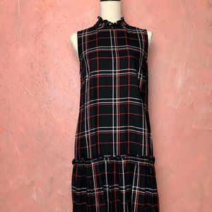 Violet Weekend Black Red Plaid Shift Dress/Black Check Dress/Drop Waist Dress/